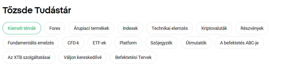 XTB tőzsde tudástár forex, indexek, ETF-ek, kriptovaluták és részvények témáival
