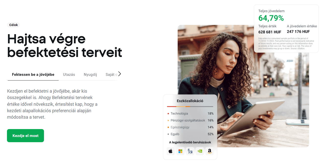 XTB befektetési tervek funkció portfólióallokációval és teljesítménykövetéssel