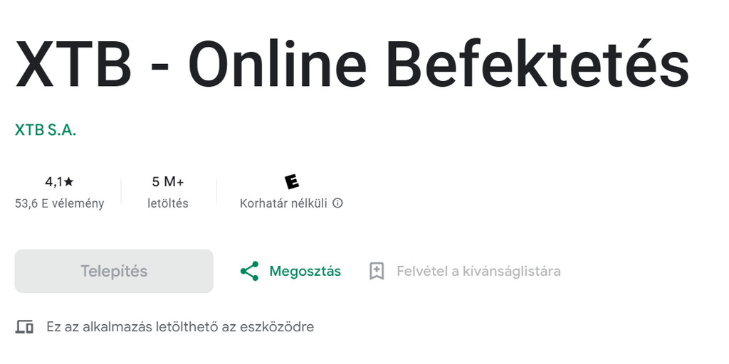 XTB vélemények a Google Play-en