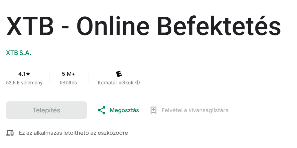 XTB vélemények a Google Play-en