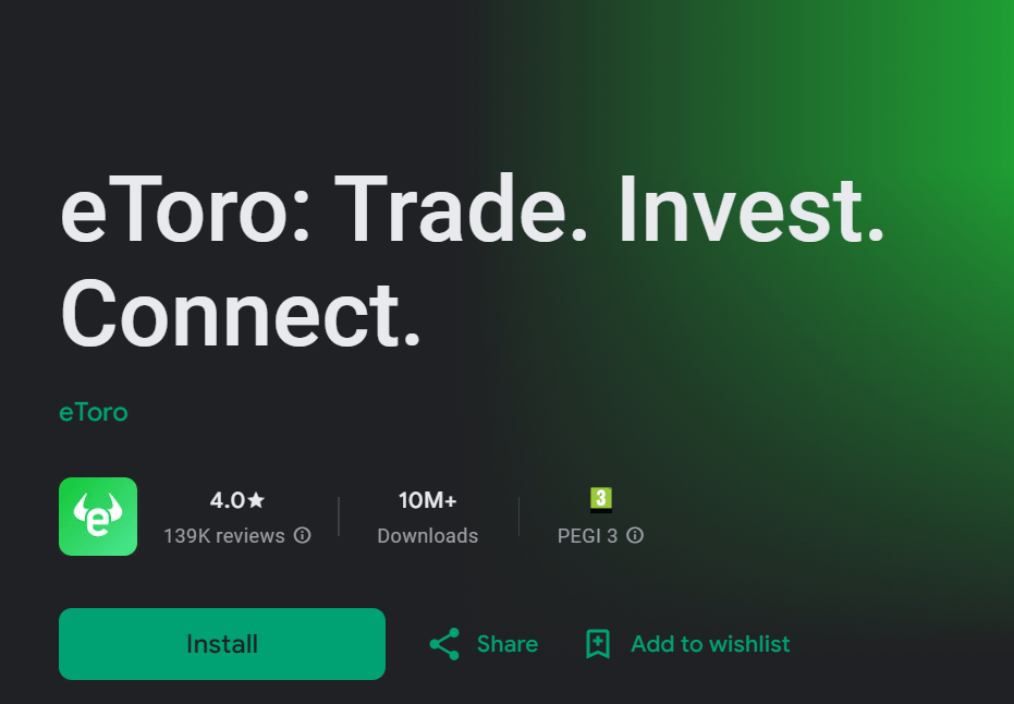 eToro vélemények a Google Play-en