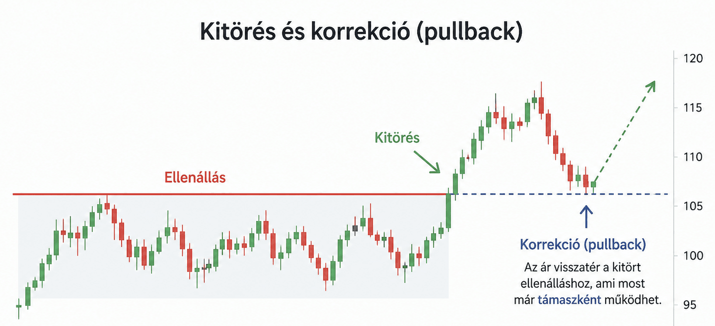 Swing trading kitörés és korrekció: az ellenállás támaszként működik