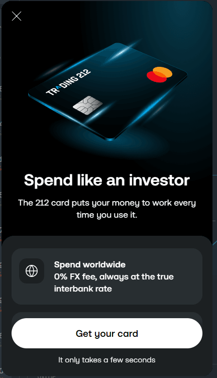 Trading 212 betéti kártya (212 Card) – 0% FX díj és cashback minden vásárlásnál