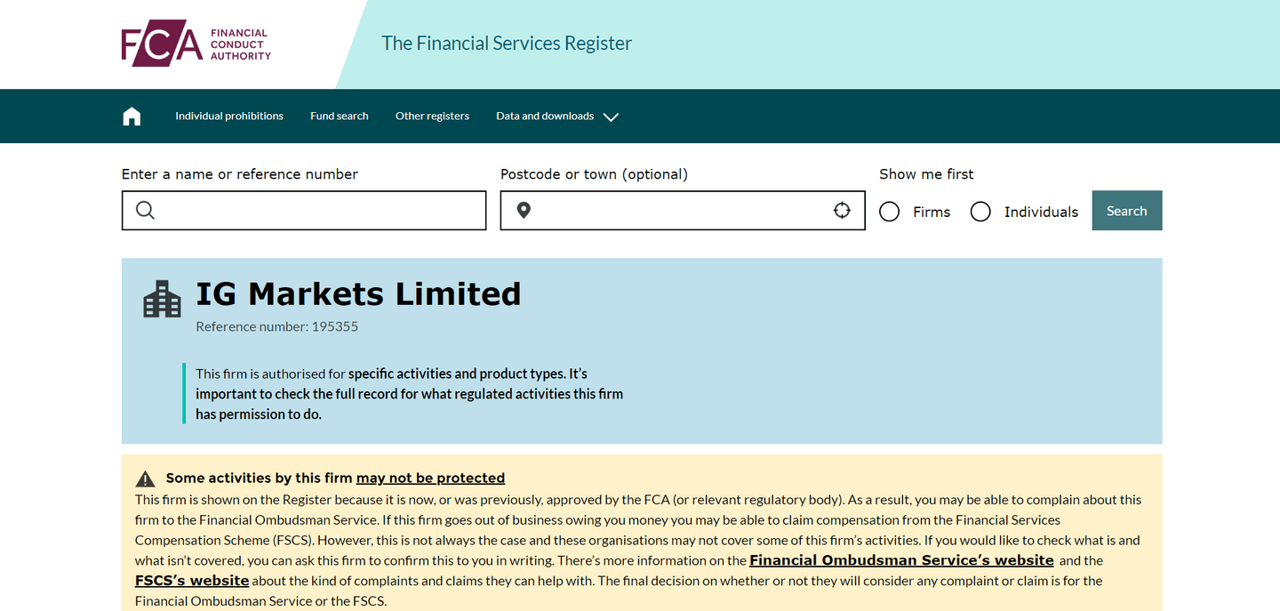 IG Financial Conduct Authority (FCA)