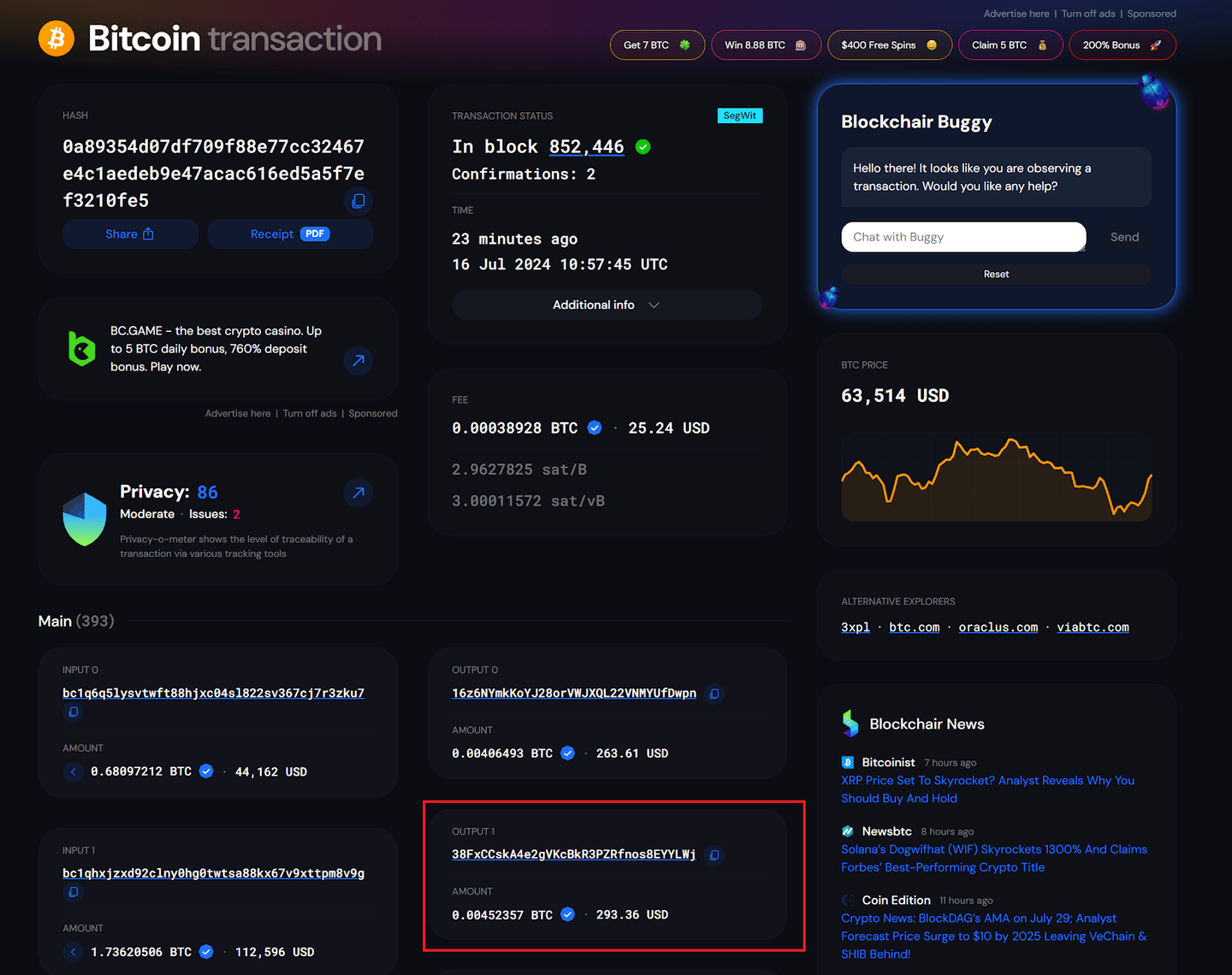 Részletes információ a blokkról