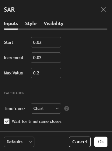 Állítsuk be a parabolikus SAR paramétereket