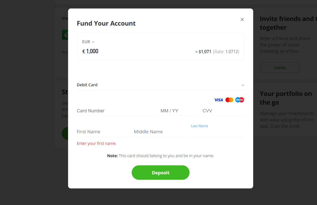 2. lépés: fizess be egy kezdőösszeget!