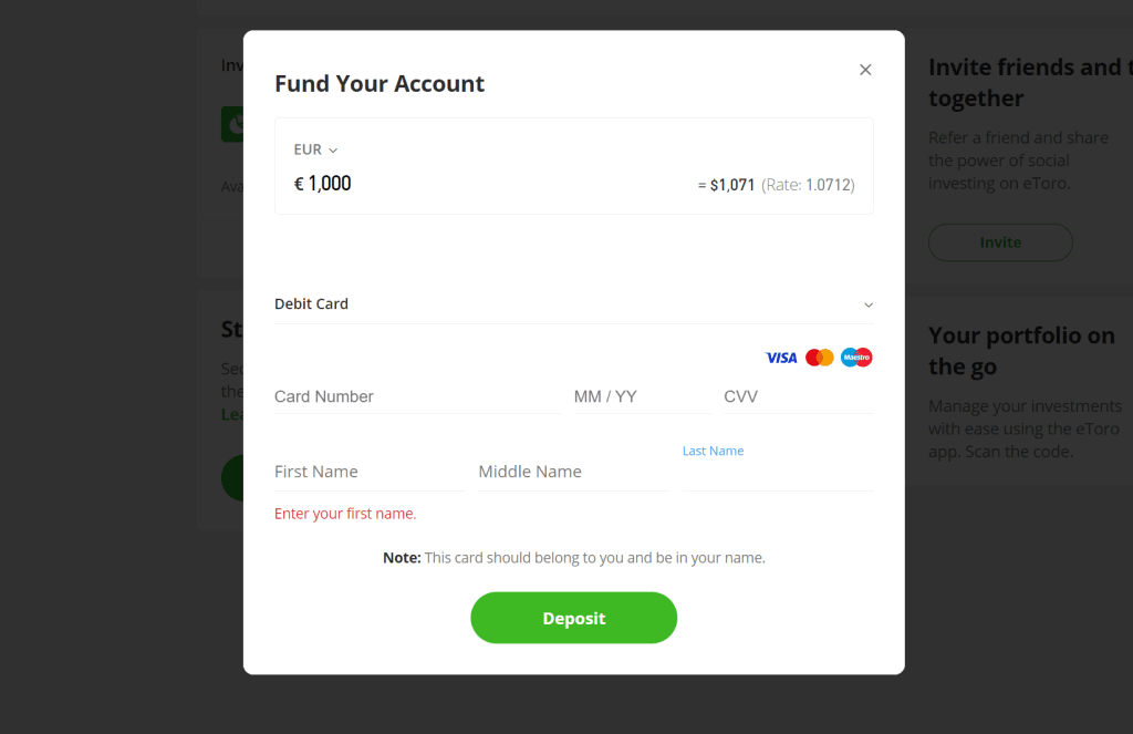 2. lépés: fizess be egy kezdőösszeget!