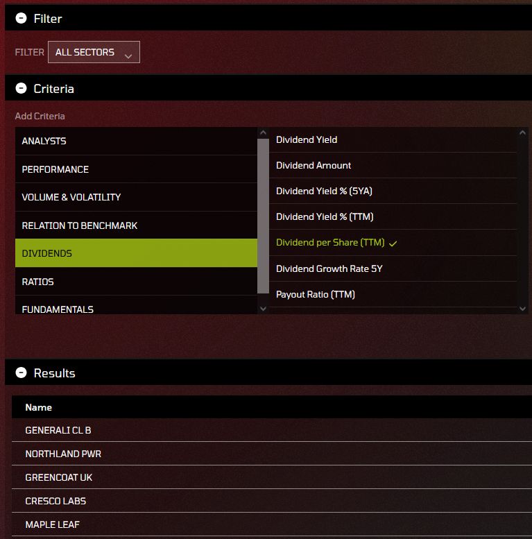 Példa a részvényszűrő működésére