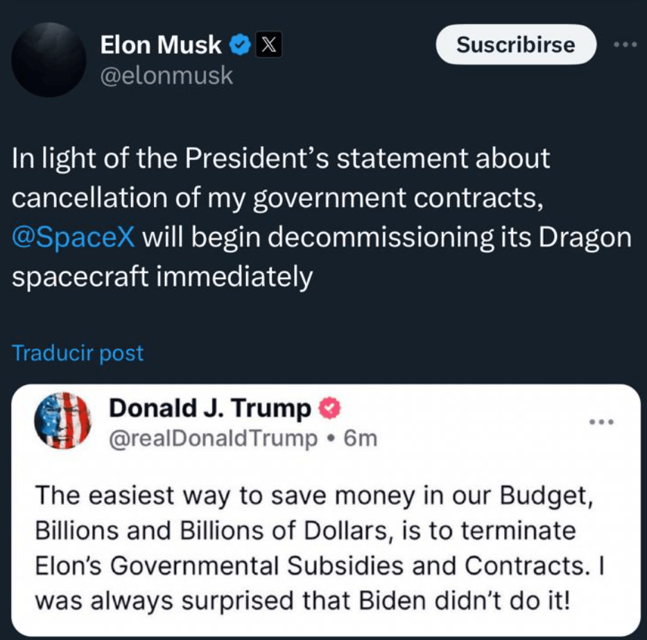 A Trump és Musk közti háborúskodás egyik tweetje