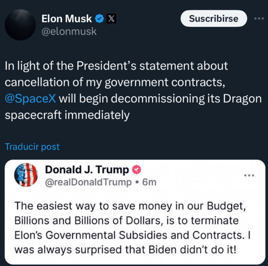 A Trump és Musk közti háborúskodás egyik tweetje