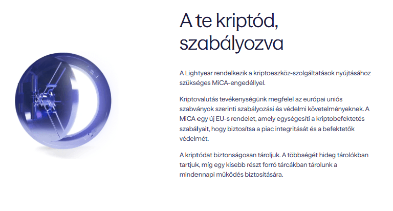 Lightyear kriptoszolgáltatás MiCA-szabályozással és biztonságos kriptoeszköz-tárolással.